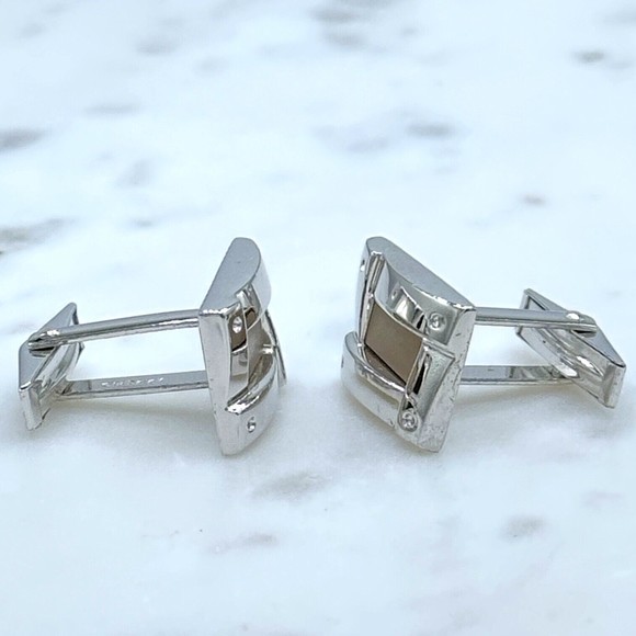 925 Silver Trim & 14K Gold Center Rectangle Elegant Formal Whale Back Cufflinks - Picture 5 of 10